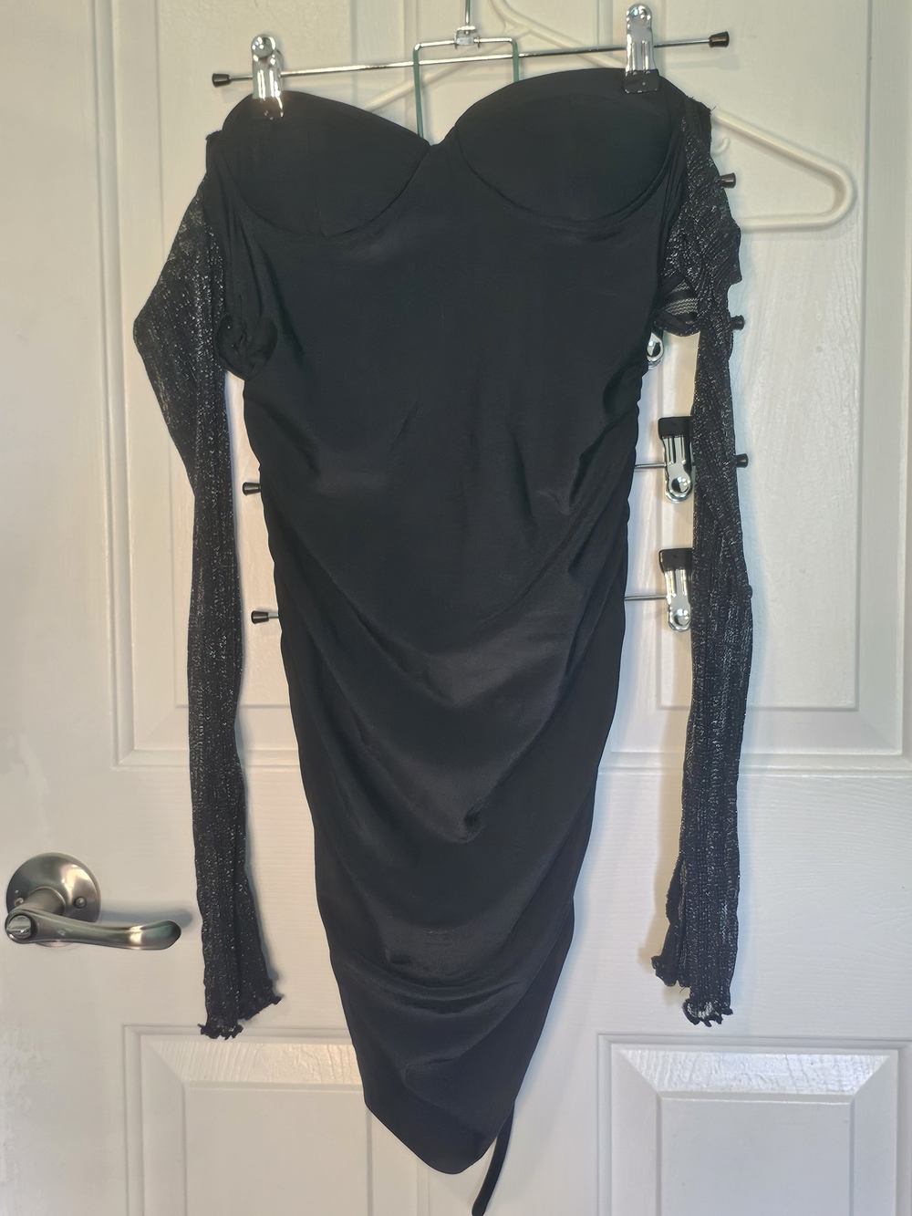 SHEIN Black Off-Shoulder Long Mesh Sleeve Bodycon Mini Dress Wmn Size XS (2)